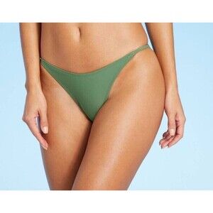 Woman's Juniors XL High Leg Scoop Waist Bikini Bottom Dark Green 12 / 14 NEW